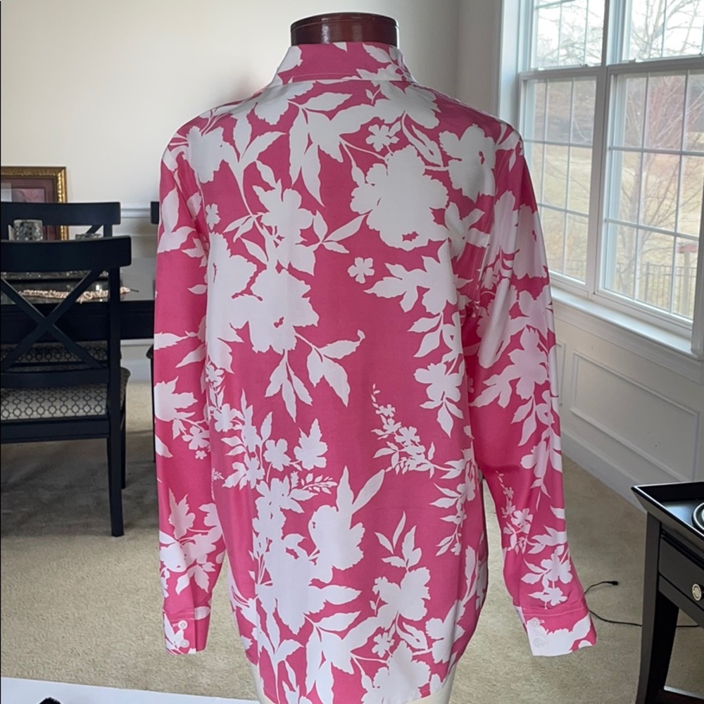 SAKS 100% shantung silk pink floral SHIRT NWOT - Picture 3 of 9